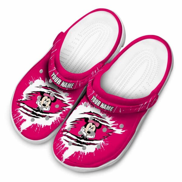 Custom Name Minnie Mouse Spash Motif Background Clogs For Kids And Adults