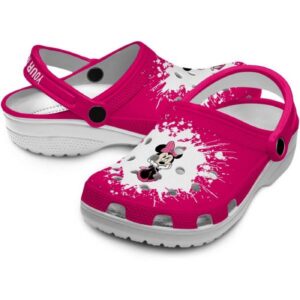 Custom Name Minnie Mouse Splatter Background Clogs For Kids And Adults