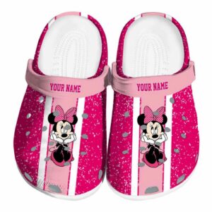 Custom Name Minnie Mouse Vertical Stripes Clogs For Kids And Adults