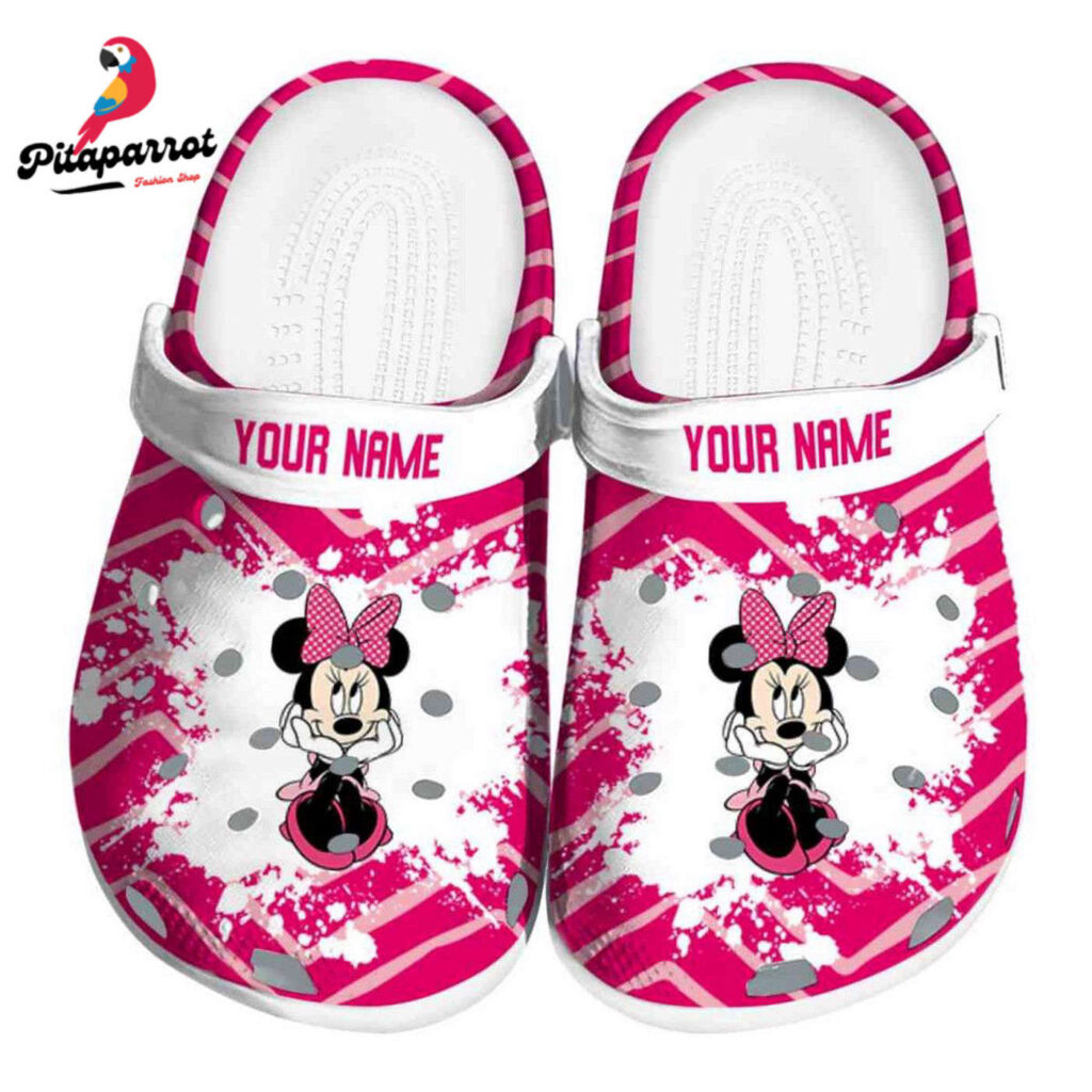 Custom Name Minnie Mouse Zigzag Paint Burst Clogs For Kids And Adults Custom Name Minnie Mouse Zigzag Paint Burst Clogs For Kids And Adults