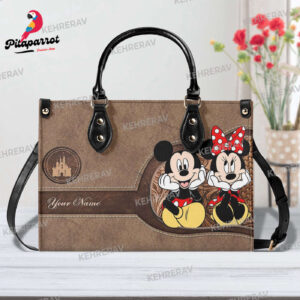 Cute Mickey Minnie Leather Handbag for Women - Custom Handmade Vintage Bag