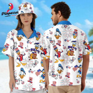 Family Matching 4th of July Hawaiian Shirt Set - Donald Duck & Mickey Mouse Squad Independence Day Apparel