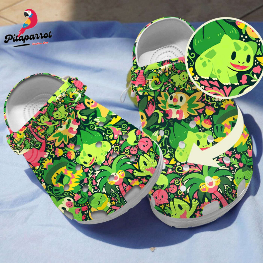 Grass Type Pokemon Pattern Clogs, Green Clogs Grass Type Pokemon Pattern Clogs, Green Clogs