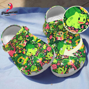 Grass Type Pokemon Pattern Clogs, Green Clogs
