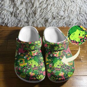 Grass Type Pokemon Pattern Clogs, Green Clogs
