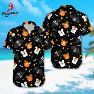 Halloween Mickey Mouse Head Hawaiian Shirt - Pumpkin Bat Hawaii All Over Print Button Up Halloween Gift