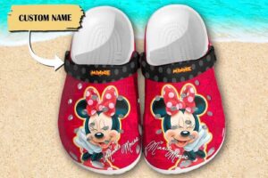 Happy Minnie Mouse Red And Black Clogs For Kids And Adults