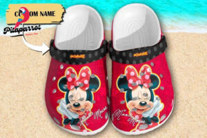Happy Minnie Mouse Red And Black Clogs For Kids And Adults