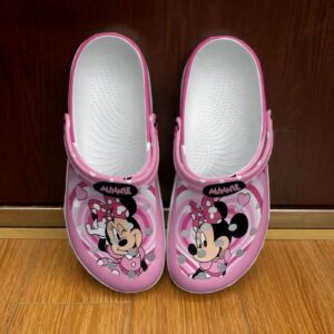 Heart Illusory Motion Minnie Mouse Pink Clogs For Kids & Adults
