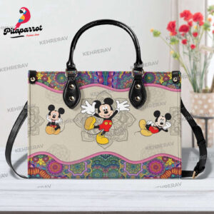 Handmade Mandala Mickey Leather Handbag Women s Custom Mickey Lover s Purse