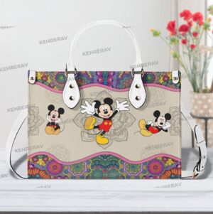 Handmade Mandala Mickey Leather Handbag Women s Custom Mickey Lover s Purse