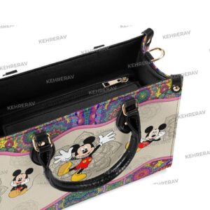 Handmade Mandala Mickey Leather Bag for Women Custom Mickey Lover s Handbag