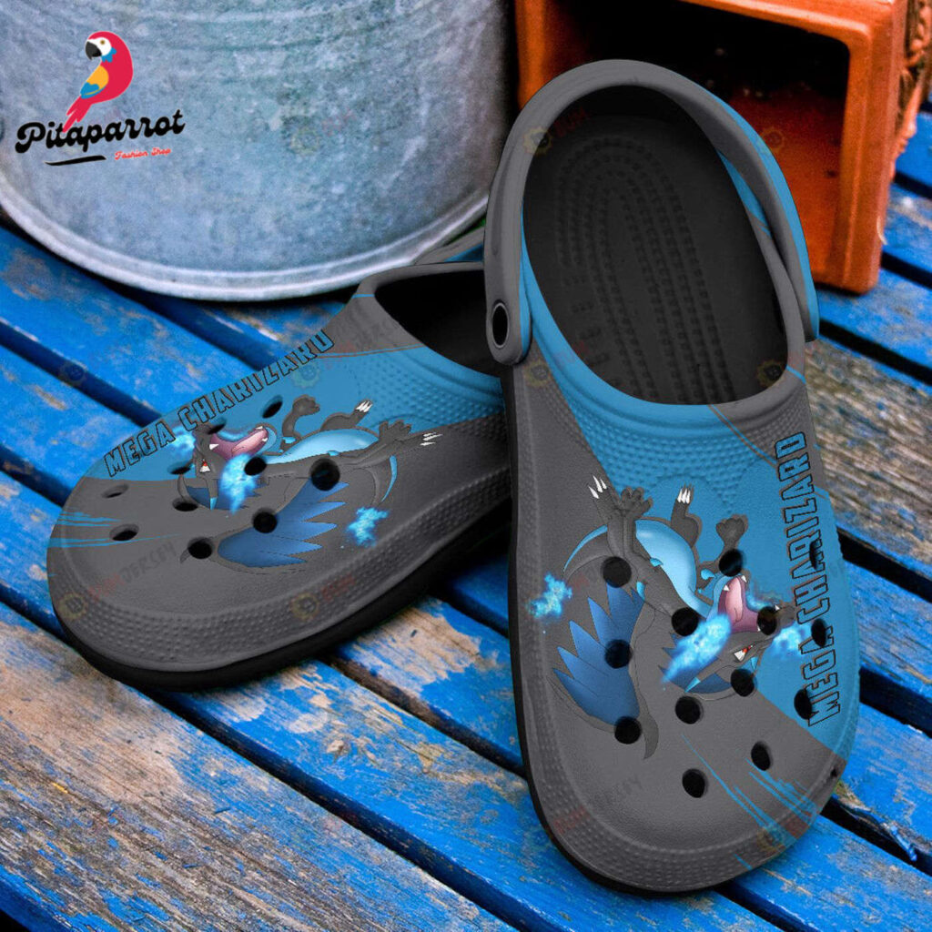 Mega Charizard Pokemon CuteCrocs-Shoes Classic Clogs Shoes In Blue Black Mega Charizard Pokemon CuteCrocs-Shoes Classic Clogs Shoes In Blue Black