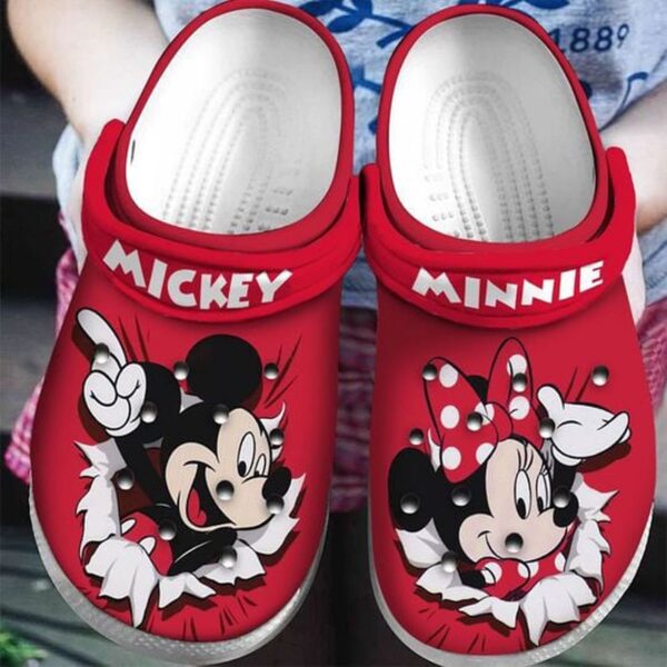 Mickey & Minnie W Bow PatternClogs-Shoes-Slippers Classic Clogs Shoes In White & Red