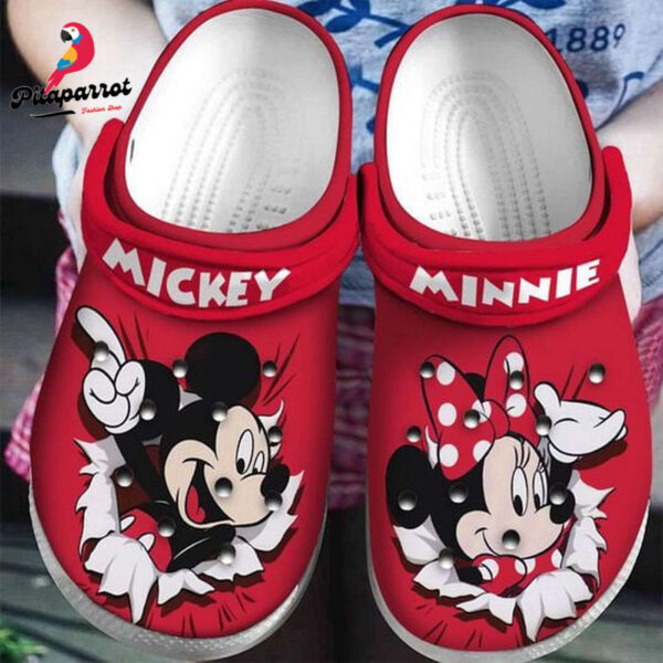 Mickey & Minnie W Bow PatternClogs-Shoes-Slippers Classic Clogs Shoes In White & Red