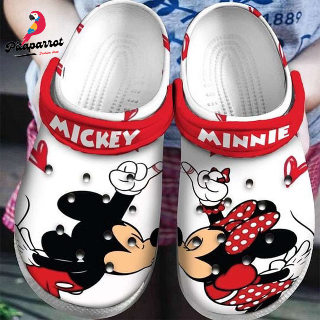Mickey & Minnie W Heart PatternClogs-Shoes-Slippers Classic Clogs Shoes In White & Red Mickey & Minnie W Heart PatternClogs-Shoes-Slippers Classic Clogs Shoes In White & Red