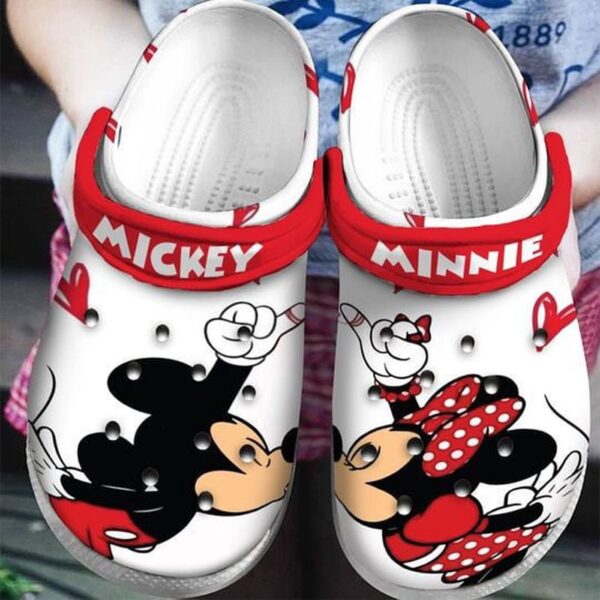 Mickey & Minnie W Heart PatternClogs-Shoes-Slippers Classic Clogs Shoes In White & Red