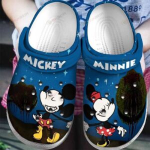 Mickey & Minnie W Sky & Tree PatternClogs-Shoes-Slippers Classic Clogs Shoes In Dark Blue