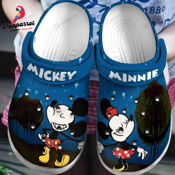 Mickey & Minnie W Sky & Tree PatternClogs-Shoes-Slippers Classic Clogs Shoes In Dark Blue
