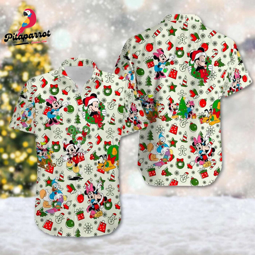 Mickey And Friends Christmas Hawaiian Shirt Set with Minnie Goofy Donald Duck Xmas Party Design Mickey And Friends Christmas Hawaiian Shirt Set with Minnie Goofy Donald Duck Xmas Party Design