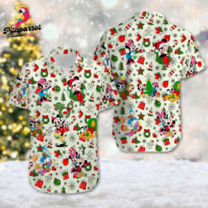 Mickey And Friends Christmas Hawaiian Shirt Set with Minnie Goofy Donald Duck Xmas Party Design