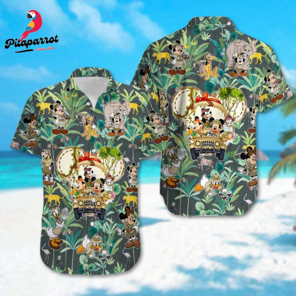 Mickey and Friends Hawaiian Shirt: Jungle Cruise Mouse 3D Hawaii Shirt Cartoon Character Button Up Magic Kingdom
