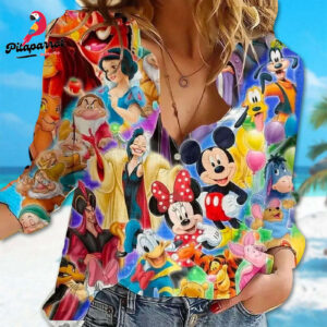 Mickey and Friends Linen Shirt - Cute Cartoon Button Down for Women Magic Kingdom Gift