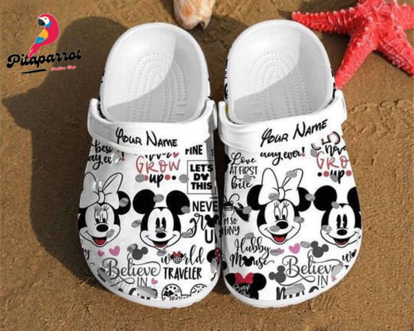 Mickey And Minnie Cute Custom NameClogs-Shoes-Slippers Classic Clogs Shoes In White