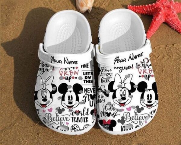 Mickey And Minnie Cute Custom NameClogs-Shoes-Slippers Classic Clogs Shoes In White