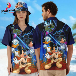 Mickey & Minnie Hawaiian Shirt - Funny Cartoon Button Up for Summer Vacation & Donald Hawaii Gift