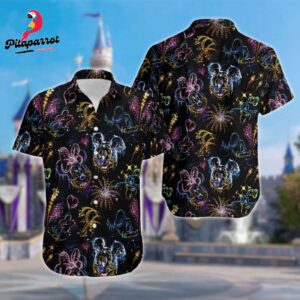 Mickey and Minnie Love in the Sky Hawaiian Shirt - Couple Mouse Summer Vacation Firework Shirt
