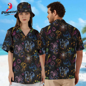 Mickey and Minnie Hawaiian Couple Shirt - Summer Vacation Firework Design