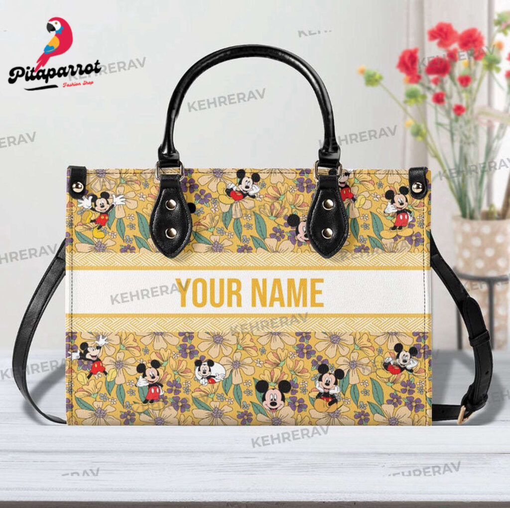 Mickey Floral Leather Handbag for Women – Custom Handmade Vintage Bag Mickey Floral Leather Handbag for Women – Custom Handmade Vintage Bag