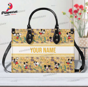 Mickey Floral Leather Handbag for Women - Custom Handmade Vintage Bag