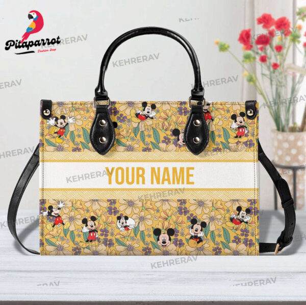 Mickey Floral Leather Handbag for Women – Custom Handmade Vintage Bag