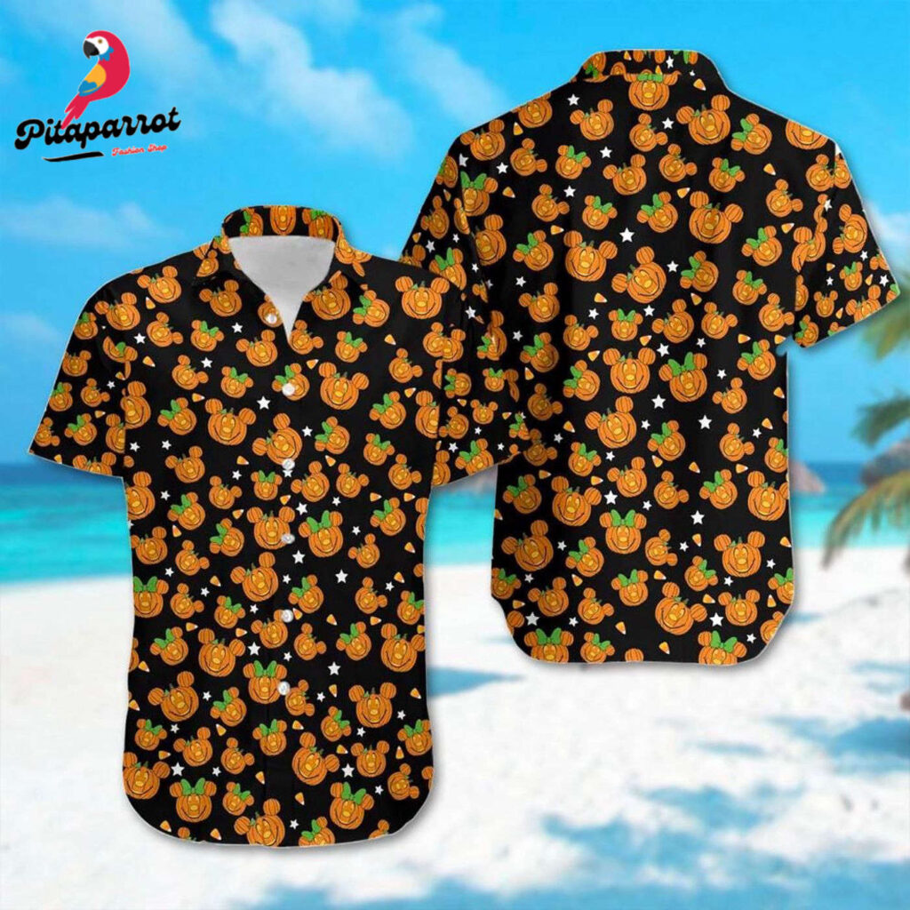 Mickey Minnie Mouse Pumpkin Head Hawaiian Shirt – Halloween All Over Print Button Up Mickey Minnie Mouse Pumpkin Head Hawaiian Shirt – Halloween All Over Print Button Up