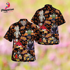 Mickey Mouse & Friends Halloween Hawaiian Shirt - Cartoon Print Button Up for Halloween Party