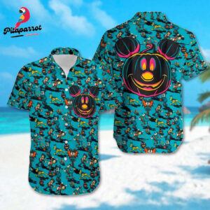 Mickey Mouse Hawaiian Shirt for Halloween & Summer - Cartoon Character All Over Print Button Up Tee