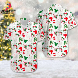 Mickey Mouse Christmas Hawaiian Shirt - Festive Mickey Ears Button Up for Xmas Party at Magic Kingdom