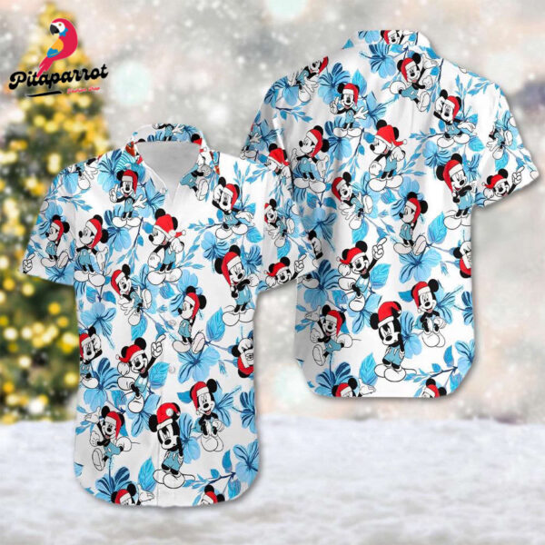 Mickey Mouse Christmas Hawaiian Shirt – Santa Hat 3D All Over Print