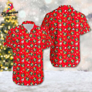 Mickey & Minnie Christmas Hawaiian Shirts: Cartoon Xmas Party Button Up Magic Kingdom Holiday