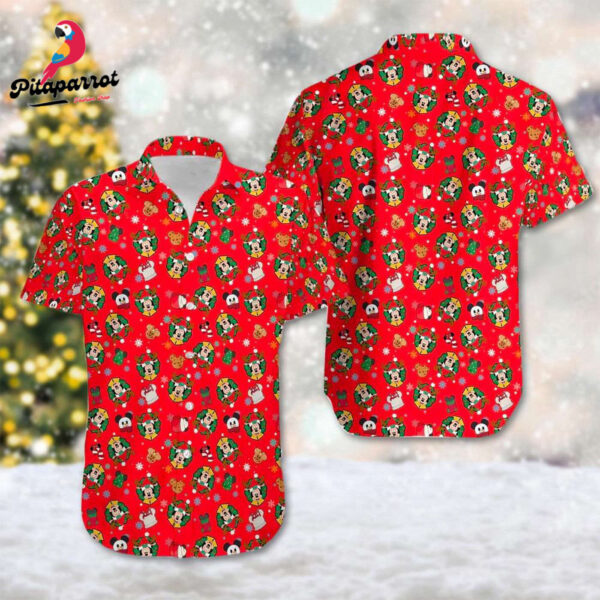 Mickey & Minnie Christmas Hawaiian Shirts: Cartoon Xmas Party Button Up Magic Kingdom Holiday