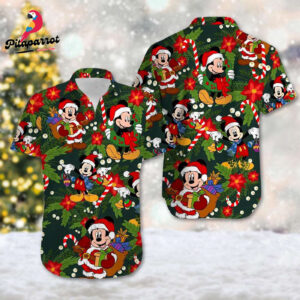 Mickey Mouse Christmas Tree Hawaiian Shirt Xmas Button Up Santa Magic Kingdom