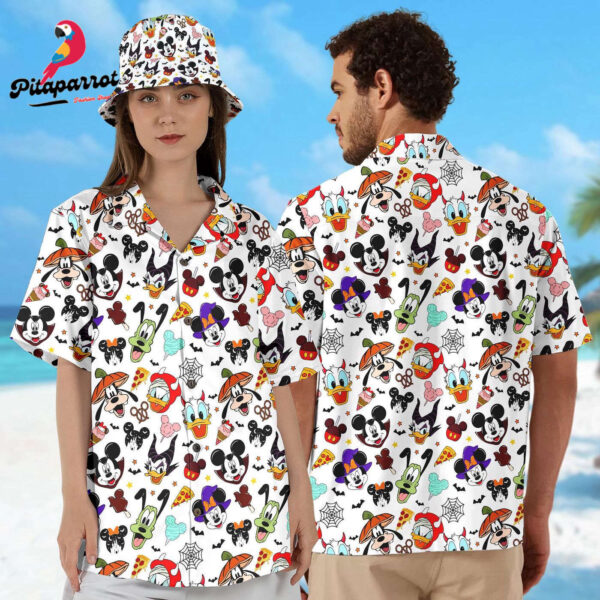 Mickey Mouse Halloween Hawaiian Shirt Minnie Goofy Donald Trick or Treat Button Up Magic Kingdom Tee