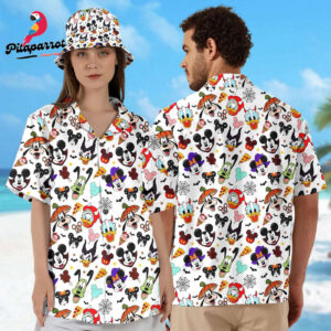 Mickey Mouse Halloween Hawaiian Shirt Minnie Goofy Donald Button Up Tee - Trick or Treat Magic Kingdom Hawaii Shirt