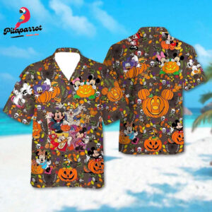 Mickey Mouse Halloween Hawaiian Shirt Minnie Mouse Goofy Donald Cosplay Halloween Party Beach Pumpkin Hawaii Shirt