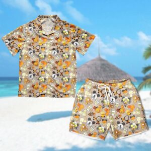 Mickey Mouse Hawaiian Shirt Junk Food Hawaii Print Summer Vacation Button Up Halloween Pumpkin Shirt