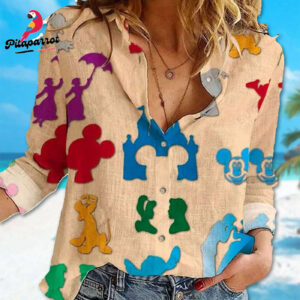 Mickey Mouse Castle Linen Shirt: Cartoon Gift for Women & Magic Kingdom Trip T-Shirt