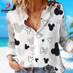 Mickey Mouse Linen Shirt: Cartoon Women Blouse for Magic Kingdom Summer Trip