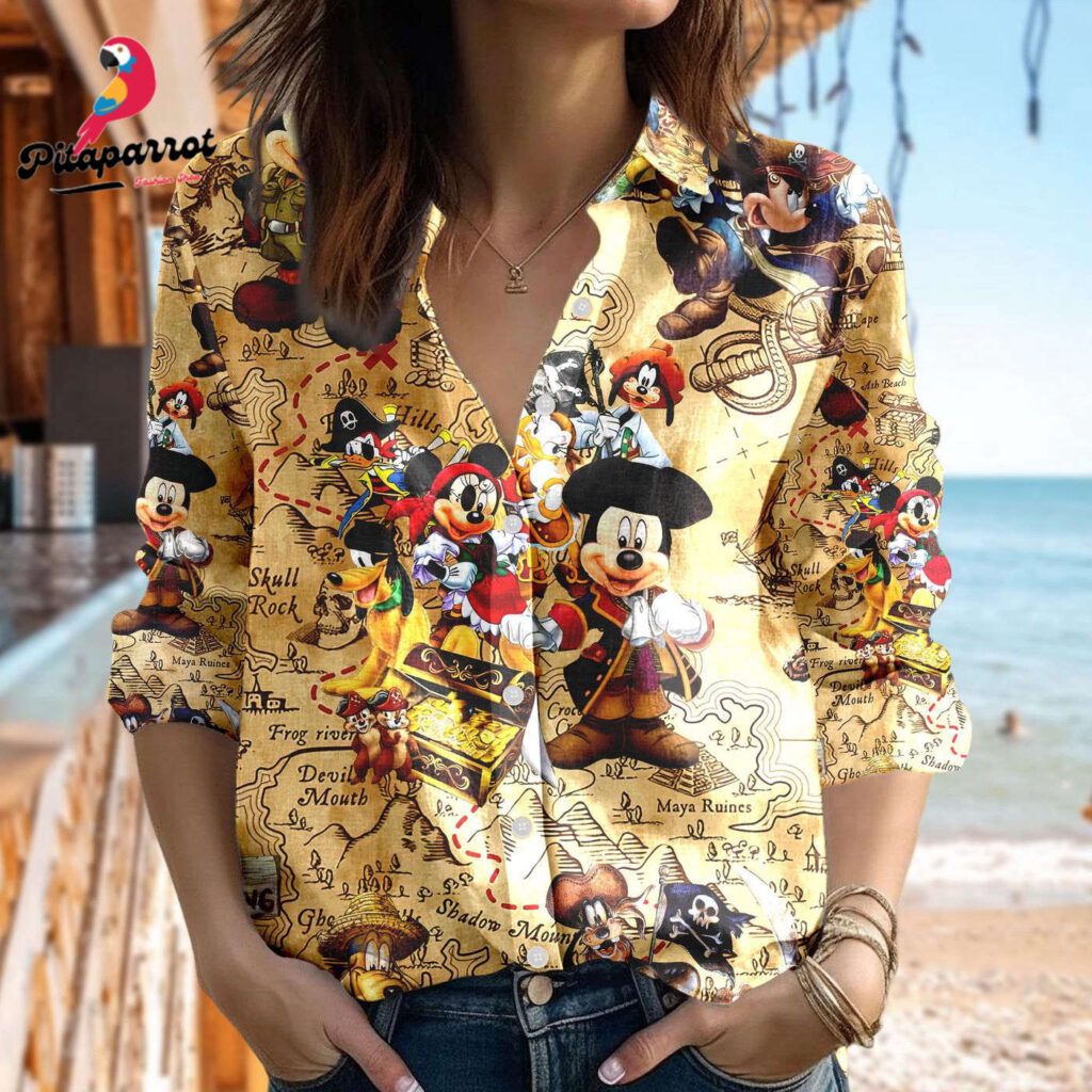 Mickey Mouse Pirates Linen Shirt – Casual Button Down for Women – Magic Kingdom Summer Trip Gift Mickey Mouse Pirates Linen Shirt – Casual Button Down for Women – Magic Kingdom Summer Trip Gift